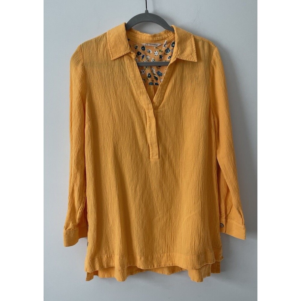 Soft Surroundings Medium Tangerine Orange Popover Roll Tab Top Blouse Lagenlook